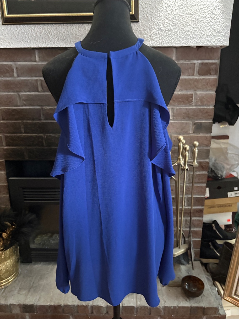 Michael Kors Cobalt Blue Ruffled Halter Blouse - Picture 3 of 5